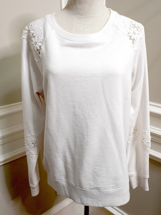 Tommy Hilfiger Sweaters - Tommy Hilfiger Womens White Lace-Trimmed Long Sleeve Sweater Top Size M